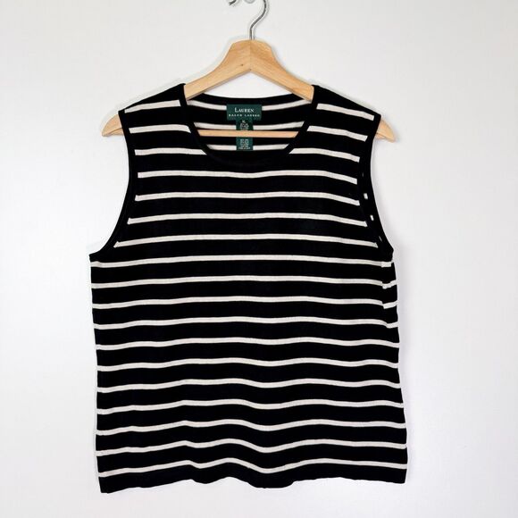 Lauren Ralph Lauren Women's Black and White Sleeveless Striped Top XL Silk Blend - Picture 1 of 6
